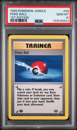 1999 POKEMON JUNGLE 1ST ED #64 POKE BALL PSA 10 - Image 1
