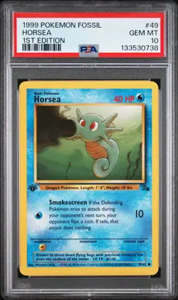 1999 POKEMON FOSSIL 1ST ED #49 HORSEA PSA 10 - Image 1