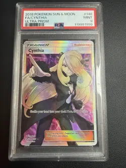 2018 Pokemon SUN & MOON #148 Full Art Cynthia Ultra Prism PSA 9 MINT - Image 1