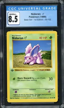 CGC 8.5 Nidoran (1st Ed.) Base Set 55/102 Pokemon Card B15 - Image 1