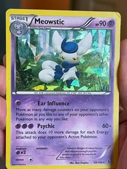 POKEMON MEOWSTIC 43/106 RARE CRACKED ICE HOLOFOIL FLASHFIRE MP CARD - Image 1
