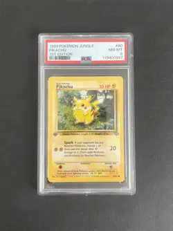 Pokemon TCG 1999 Pikachu Jungle 1st Edition PSA 8 Red Cheeks Card 60/64 - Image 1