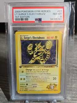 1st Ed 2000 Pokemon Gym Heroes Lt. Surge's Electabuzz 1st Edition #27 PSA 8 K - Image 1