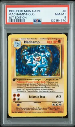 1999 POKEMON BASE SET 1ST EDITION #8 MACHAMP-HOLO PSA 8 - Image 1