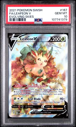 Pokemon TCG 2021 Leafeon V 167/203 Alt Art Evolving Skies GEM MINT PSA 10 - Image 1