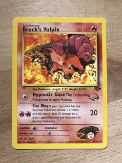 Brock's Vulpix Pokemon Card 37/132. Gold W Stamp PROMO Gym Challenge WOTC RARE - Image 1