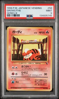 1998 POKEMON JPN VENDING SER III #58 GROWLITHE PSA 9 - Image 1