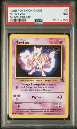 1999 Pokemon WotC Black Star Promo Mewtwo #3 PSA 7 NM Movie Promo - Image 1