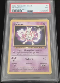 1999 Pokemon WotC Black Star Promo Mewtwo #3 PSA 7 NM Movie Promo - Image 3