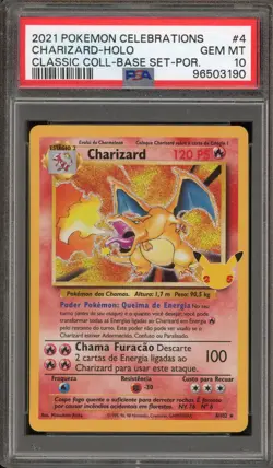 Pokemon Charizard Celebrations Classic Coll. PORTUGUESE Holo Rare #4 PSA 10 - Image 1