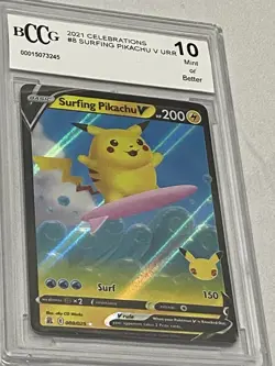 Pokemon- Surfing Pikachu V 008/025 Celebrations Holo BCCG grade 10 - Image 2