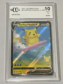 Pokemon- Surfing Pikachu V 008/025 Celebrations Holo BCCG grade 10 - Image 4