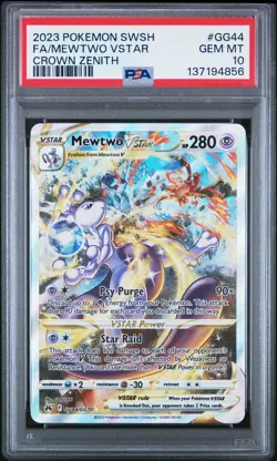 2023 POKEMON SWORD & SHIELD CROWN ZENITH #GG44 FULL ART/MEWTWO VSTAR PSA 10 - Image 1
