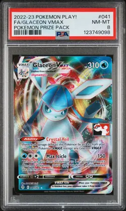 2022-2023 POKEMON PLAY! POKEMON PRIZE PACK #041 FULL ART/GLACEON VMAX PSA 8 - Image 1