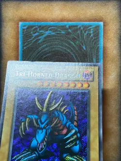 Yugioh Tri-Horned Dragon LOB-000 Secret Rare 1ST EDITION WAVY PRINT LP - Image 4