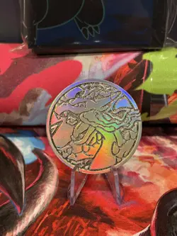 Mega Charizard UPC Game Mat, Charizard Metal Coin, Card Sleeves , And Deck Box! - Image 2