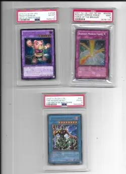 3 PSA GRADED YU-GI-OH! CARDS 2003-2014 MASKED BEAST FRIGHTFUL BEAR RADIANT FORCE - Image 1