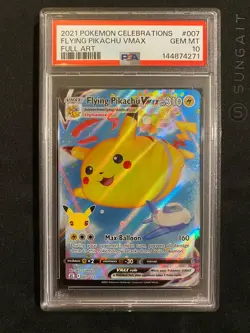 Pokemon Cards PSA 10 Gem Mt Flying Pikachu Vmax Celebrations SWSH 2021 007/025 - Image 1
