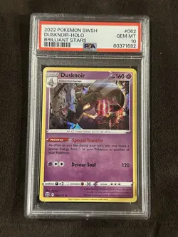 PSA 10 2022 POKEMON SWORD & SHIELD BRILLIANT STARS #062 DUSKNOIR-HOLO BRILLIANT - Image 1