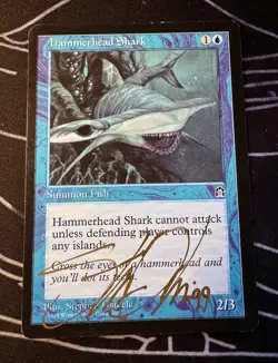 Signed Hammerhead Shark MTG artist proof card Stronghold artist Stephen Daniele - Image 1