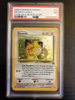 Pokemon Promo Meowth #10 Holo Black Star Graded PSA 7 NM - Image 1