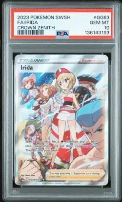 2023 POKEMON SWSH CROWN ZENITH #GG63/GG70 IRIDA FULL ART TRAINER PSA 10 - Image 1