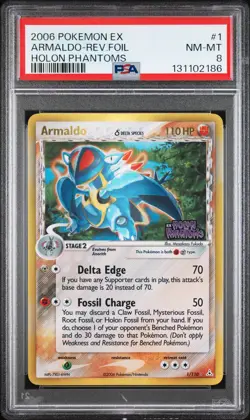 2006 POKEMON EX HOLON PHANTOMS #1 ARMALDO-REVERSE FOIL PSA 8 - Image 1