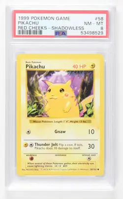 Pikachu Red Cheeks Shadowless Pokemon TCG 1999 RARE | PSA 8 NM-MT | BASE SET - Image 1
