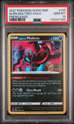 Pokemon Galarian Moltres SWSH125 Evolving Skies Prerelease Promo PSA 10 Holo - Image 2
