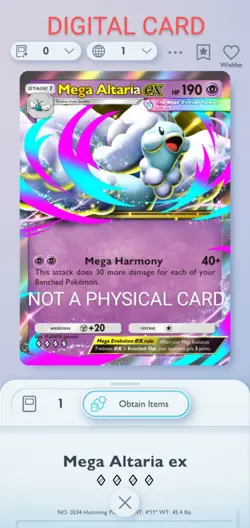 Mega Altaria EX Pokemon Pocket Mobile Game Mega Rising Set ◇◇◇◇ Rare Card Trade - Image 1