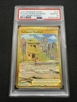 Pokemon Collapsed Stadium Gold Secret Rare 215/196 from Lost Origin PSA 10 !! - Image 1