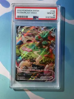 Pokemon 2020 Sword and Shield Base Set Snorlax VMAX #142/202 PSA 10 - Image 1