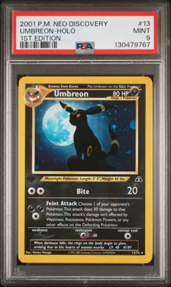 2001 POKEMON NEO DISCOVERY 1ST ED #13 UMBREON-HOLO PSA 9 - Image 1
