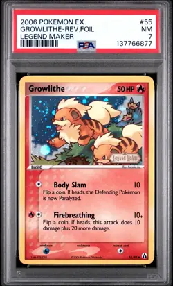 2006 PSA 7 NM Growlithe Reverse Holo EX Legend Maker Pokemon Card 55/92 - Image 1