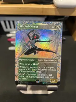 MtG FOIL Silk, Web Weaver Borderless Marvel's Spider-Man MAGIC THE GATHERING 215 - Image 1