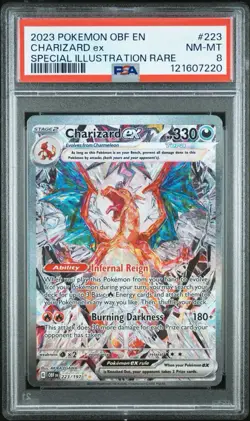 Pokemon TCG 2023 Obsidian Flames Charizard EX Card 223/197 Sir PSA 8 - Image 1