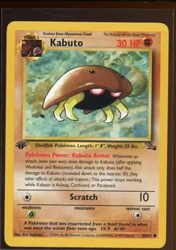 Kabuto Common 50/62 Ex/LP 1st Edition Fossil Pokemon - Image 1