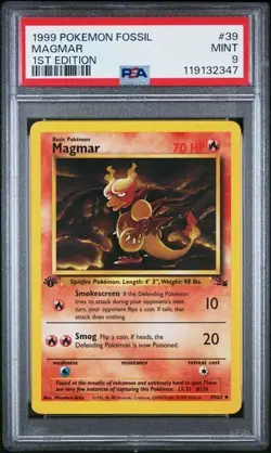 1999 Pokemon TCG Fossil Set 1st Edition #39 Magmar PSA 9 MINT WOTC Vintage - Image 1