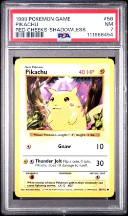 1999 POKEMON GAME 58 PIKACHU RED CHEEKS-SHADOWLESS - Image 1