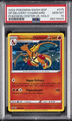 2022 POKEMON SWSH BLACK STAR PROMO #075 SPECIAL DELIVERY CHARIZARD-HOLO PSA 10 - Image 1