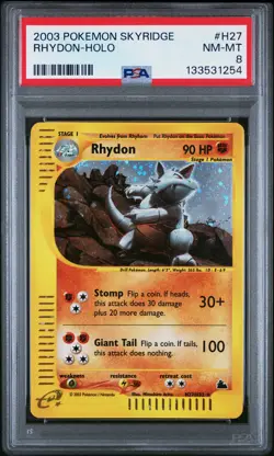 2003 POKEMON SKYRIDGE #H27 RHYDON-HOLO PSA 8 - Image 1