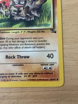Pokemon TCG Graveler Fossil 37/62 Uncommon 1st Edition Stage 1 60 HP 1999 - Image 3