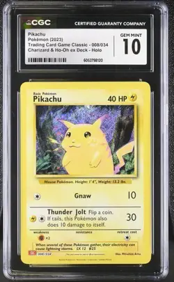 PIKACHU 008/034 POKEMON TRADING CARD CLASSIC HOLO RARE CGC 10 - Image 1
