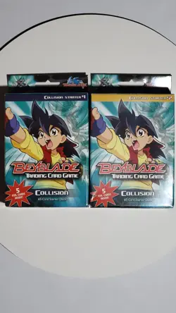 New 2003 Beyblade Trading Card Game Collision Starter Deck #1 + #2 Cards SET - Image 1