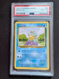 1999 Pokemon Unlimited BASE SET Squirtle PSA 8 Near MINT 63/102 Vintage - Image 1