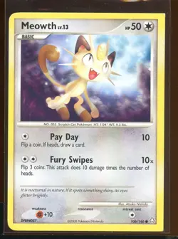 Meowth Common 106/146 Pl DP Legends Awakened Square Cut Misprint Error Pokemon - Image 1