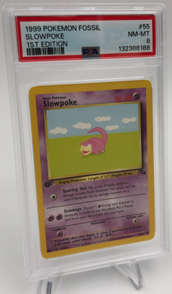 1999 POKEMON FOSSIL Trading Card SLOWPOKE #55/62 1ST EDITION graded PSA NM-MT 8 - Image 1