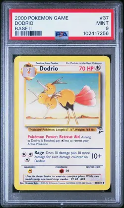 2000 Pokemon Base 2 # 37 Dodrio PSA 9 Card MINT! Trusted Seller! Free Shipping! - Image 1