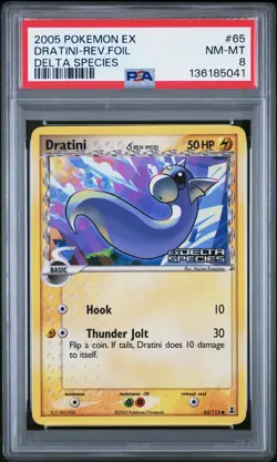 2005 POKEMON EX DELTA SPECIES #65 DRATINI-REVERSE FOIL PSA 8 - Image 1