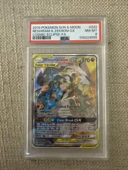2019 Pokemon Sun Moon Eclipse Reshiram Zekrom GX #222 Cosmic Eclipse-FA PSA 8 - Image 1